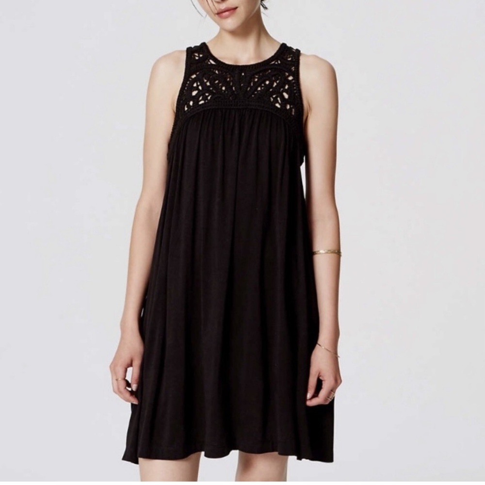 LOFT Black Dress with Knit Crochet Bodice, Sz S.
